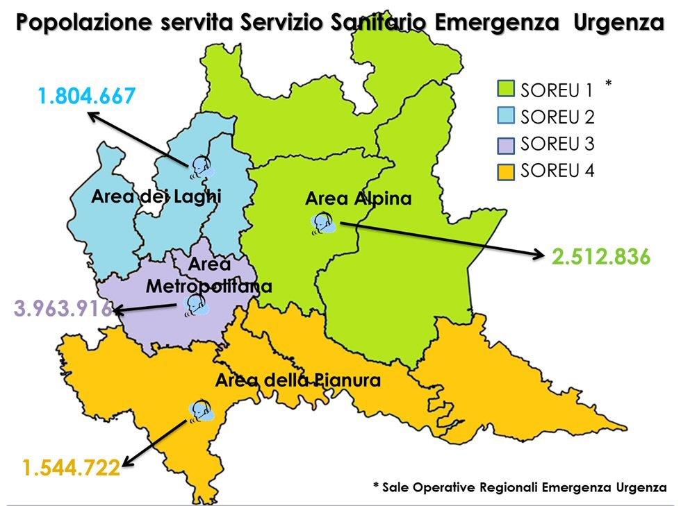 Immagine del territorio di competenza delle 4 Sale Operative Regionali 