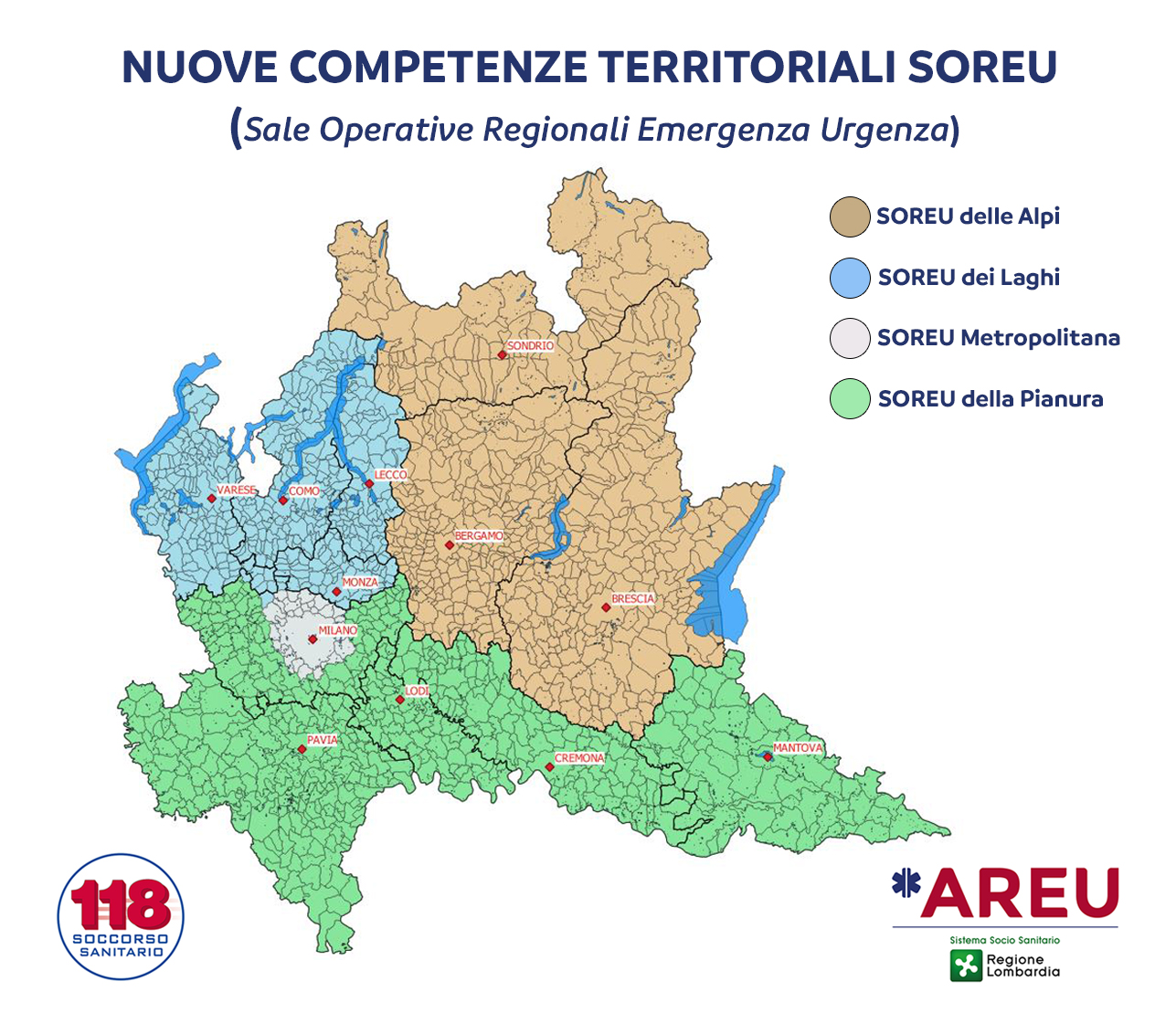 Mappa dei territori di competenza delle quattro SOREU